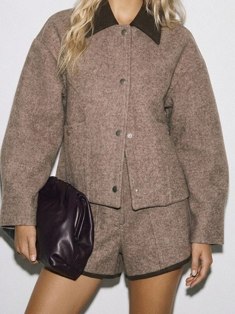 Khaki Casual Women's Pocket Button Front Collar Short Long Sleeve Jacket